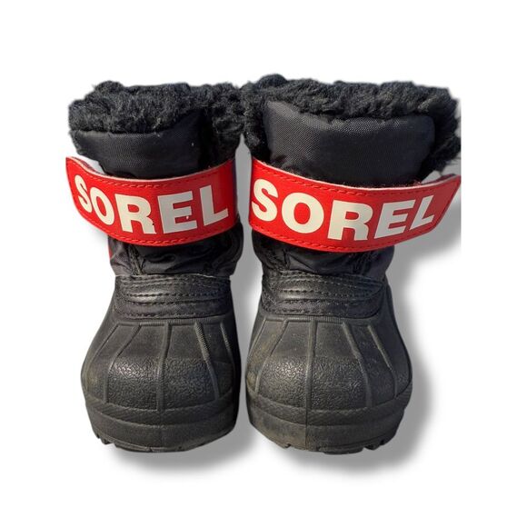 Sorel Other - Sorel Snow Commander Boots Winter Waterproof Faux Fur Black Red Toddler Size 4